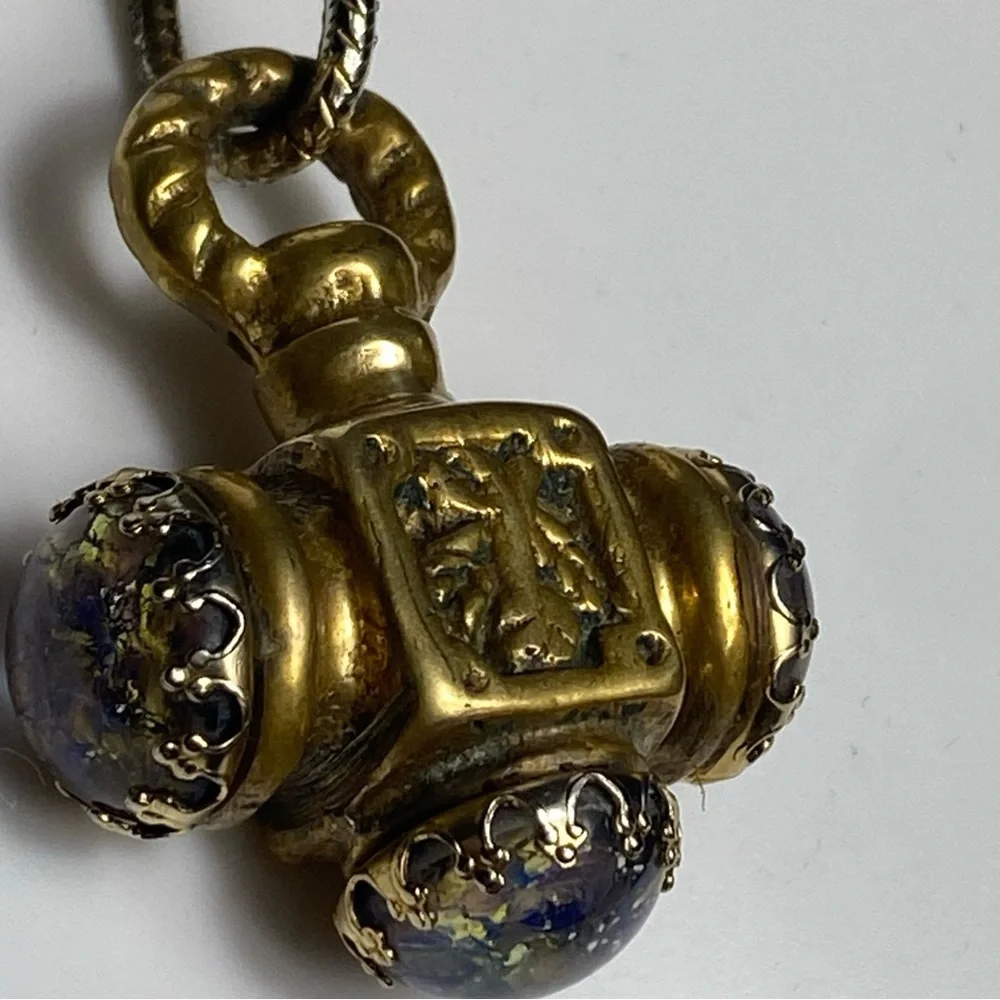 Antique 18th-century brass Italian Etruscan fob charm necklace 38” - Picture 3 of 13